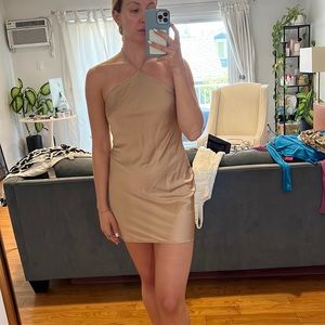 Gold satin halter top dress. Never worn. Size medium